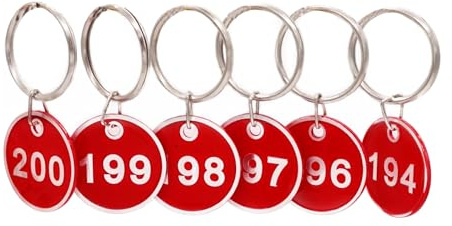 NanTun Aluminium nummer-taggar med nyckelringar - 200-pack, nummer 1-200, röd