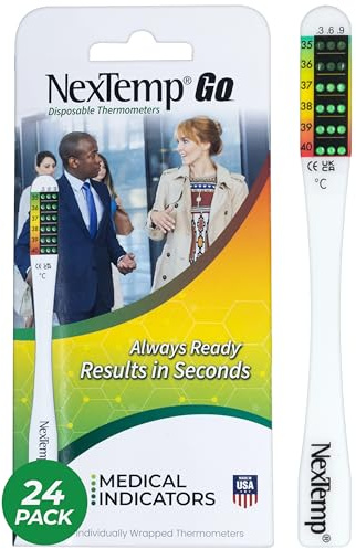 NexTemp® Go Oral Disposable Thermometers, Accurate Fast Read Temperature Thermometer in 10 Seconds, Hygienic, Use Anytime Anywhere for Adults, Kids, Travel, Home or First Aid Kit, Fahrenheit, 24-Pack