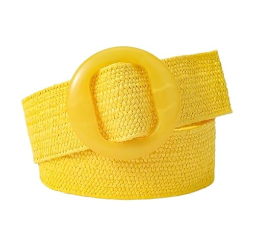 SUBLXPoten Flechtgürtel Damen 1pc Vintage Runde Schnalle Frauen Geflochtene Taille Band Dünne Elastische Gefälschte Stroh Taille Gürtel Bekleidung Zubehör(Yellow)