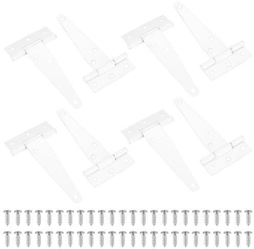 8 Pz Cerniere a T per Legno, Bianca Cerniere per Porte in Legno, 124mm Cerniera per Cancello per Cancelletto Giardino Finestre Porte di Fienili