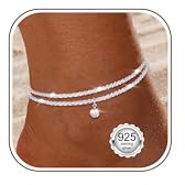 Diamday Bracelet de Cheville pour Femme Argent Sterling 925 Chaine Argent Réglable Délicats Bracelets de Cheville Imperméable Bracelet de Cheville Pied Bijoux pour Femme