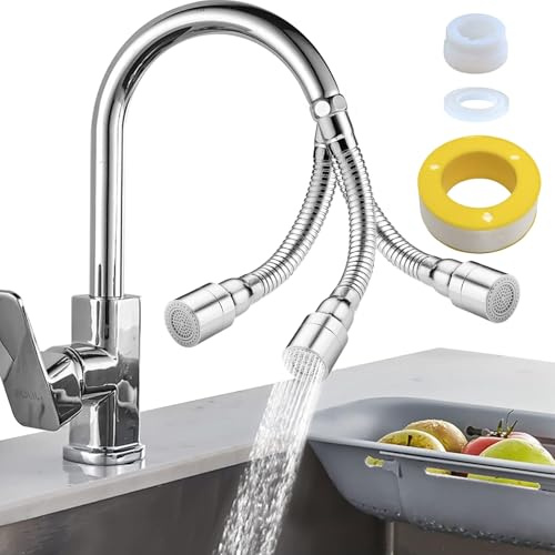 deegbbyi Prolunga Rubinetto, Prolunga per Rubinetto 30cm in Acciaio Inox, Estensore Girevole a 720°, Con Adattatore Filettato di Trasferimento e Guarnizione Anti Perdita, Per Cucina E Bagno