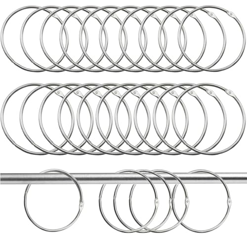 20 Stück Metall Vorhangringe (Innendurchmesser: 50-80mm), Gardinenringe zum Öffnen, Duschvorhang Ringe, Vorhang Hängend Ringe Curtain Rings für Stangen Fenster Tür Duschvorhang Wäscheleine (Silber)