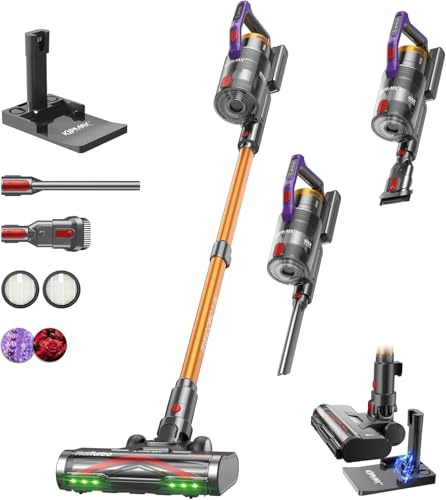 KIPMAX Akku Staubsauger 50000Pa/550W/70Min,1.5L akku Staubsauger Kabellos mit Display,Anti-Tangle-Bürste,7-Schicht-Filtra & Duftfunktion für Teppiche/Tierhaar/Hartböden