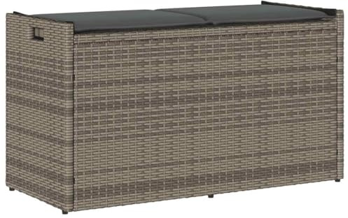 Mokuyary Outdoor-Sitzbank mit Stauraum und Kissen Grau 100 cm Sitzbank Parkbank mit Kissenbox, Balkonbank Outdoor Bank für Garten Terrasse Balkon