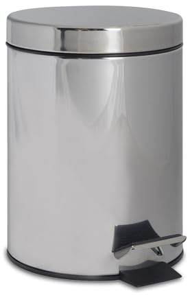 Harbour Housewares 3L Bathroom Bin - Chrome - Round Stainless Steel Pedal Bin Slim Kitchen Rubbish Trash Can Garbage Dustbin with Lid and Inner Liner Bucket