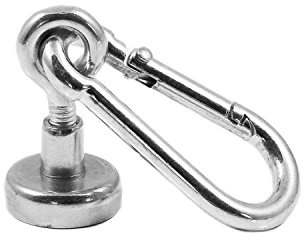 Magnetastico® | Neodymium eyelet-carabiner magnet N35 16 mm Ø | Holding force 5.5 kg | Strong neodymium pot magnet snap hook with eye, loop & galvanised | Magnetic karabiner eyebolt