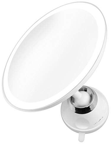 medisana CM 850 Kosmetikspiegel mit LED-Beleuchtung, Schminkspiegel mit 5-facher Vergrößerung, Starker Saugnapf zur praktischen Wandmontage, Weiß, 19 cm Durchmesser
