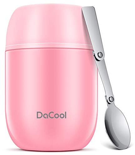 DaCool Insulated Food Jar Food Thermo Kids Thermo for Hot Food 16 oz Stainless Vacuum Bento Lunch Therm for Kids Girls Adult with Spoon Leak Proof for School Office Picnic Travel Outdoors, Pink