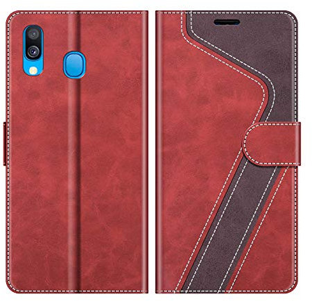 MOBESV Hülle für Samsung Galaxy A40 Handyhülle, Lederhülle mit Kartenfach, Klapphülle mit Ständer, Flip Case Handytasche Schutzhülle, Modisch Rot