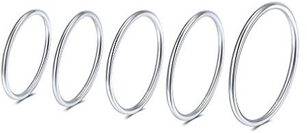 PROSILVER 5 Stück Fingerringe 925 Silber Damen Ringe 1mm dünne Knöchelringe Set Midi Stapelbar Ringe Knuckle Ringe Stapelringe Schmuck Accessoire für Ehefrau Freundin