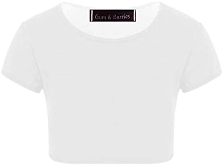 Tops Cortos de Manga Corta Lisos Fluorescentes de neón para niñas, Camiseta para niños, Ropa de Baile, Vestido Elegante de Gimnasia Blanco 11-12 Años