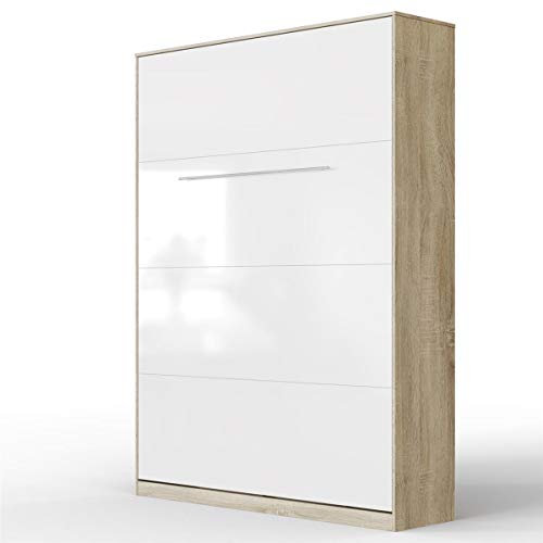 SMARTBett Schrankbett Standard Eiche Sonoma/Weiss Hochglanzfront 140 Vertikal