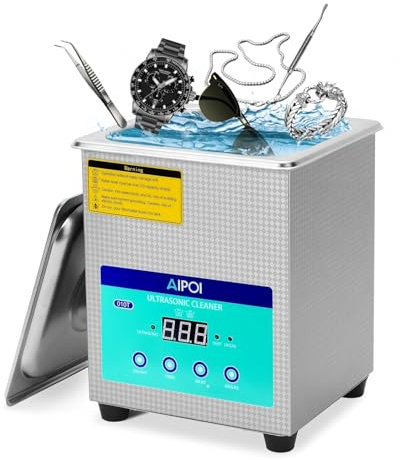 AIPOI Ultraljudsrengörare, 2 l, ultraljudsrengörare i rostfritt stål med uppvärmning, 60 W, ultraljudsbad för rengöring av smycken, glasögon, klockor, tandproteser, smådelar osv, 40 kHz ultraljudsrengörare