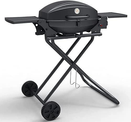 BillyOh Gas BBQ Grill Portable BBQ Burner with Side Table Shelves and Cover Folding Trolley Outdoor Gas Barbecue Grill Stainless Steel Tennessee, Black