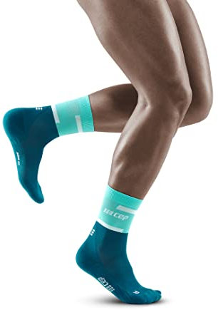 CEP - THE RUN COMPRESSION SOCKS MID CUT für Herren | Mittellange Laufsocken in ocean/petrol mit Kompression | Regenerierende Kompressionsstrümpfe für Männer | Gr. V | XL