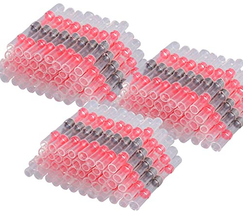 150PCS Connecteur de Fil de Joint de Soudure 22-18 AWG Cosse Thermorétractables Souder Connecteur Bout à Bout Connecteur à Souder Étanche Rouge pour Moto Marine Automobile