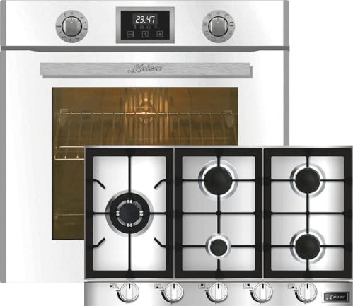 Kaiser Küchengeräte Backofen-Set EH 6326 W + KG 9357 Turbo, Elektro Einbau Backofen, Autark, 79L, 10 Funktionen + Einbau Gas- Kochfeld 90cm, Edelstahl, WOK Turbo-Brenner 3,8 kW
