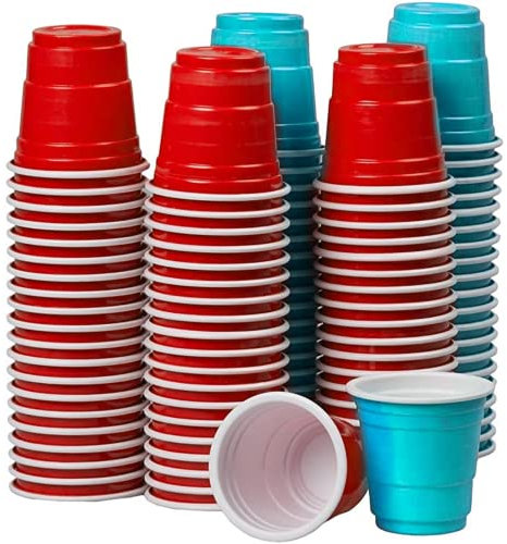 Packung mit 100 Original Shots Mix Rot & Blau Wiederverwendbar | Amerikanische Shots 4cl Beer Pong | Shooters Premium-Qualität | Wiederverwendbare Plastikbecher | Spülmaschinenfest | OriginalCup®.