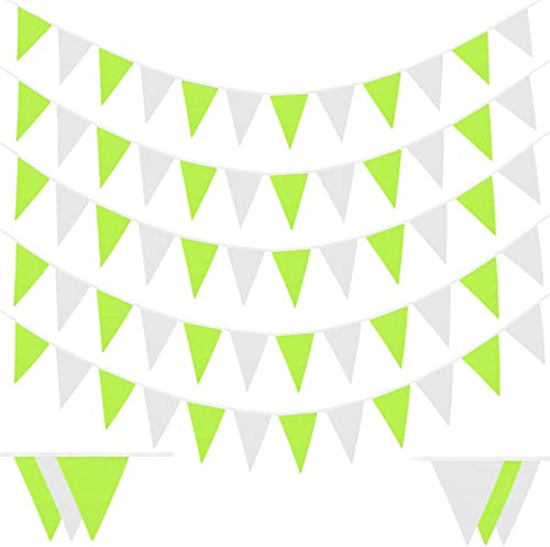 Laipuke Banderines Colores Tela, 10M Guirnalda Banderines con 40 Piezas Banderín Blancas y Verdes para Boda Cumpleaños Escuela Jardín Fiesta al Aire Libre