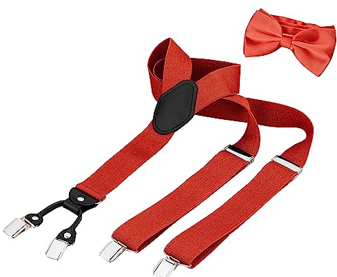 BomGuard Herren Hosenträger + Fliege Männer Set Mann,3,5 cm breit,rot