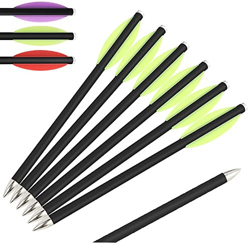 SHARROW 12/24 Stück Armbrustbolzen 6,3 Zoll Carbon Armbrust Bolzen Pfeile Armbrustpfeile Carbonpfeile Bolzen für Armbrust Bogenschießen Jagd (Fluoreszierendes Gelb, 12 Stück)