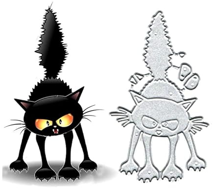 Halloween Black Cat Metal Die Cuts Cutting Dies, Halloween Black Cat Paper Cards Cutting Dies Cut Stencils for DIY Embossing Card Making Book Tags Decorative Paper Dies Scrapbooking