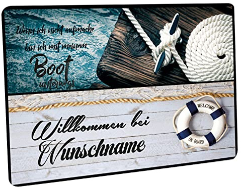 Crealuxe Fussmatte mit Wunschtext/Wunschname 'Wenn ich Nicht aufmache - Boot - 60x40 cm - Gummi Rückseite/rutschfest - Filzoberfläche - Bedruckte Türmatte - Innenmatte -