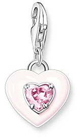 THOMAS SABO Ciondolo a forma di cuore con pietra rosa in argento Sterling 925 di alta qualità con cuore tridimensionale, dimensioni: 22 x 11 mm, 1915-041-9, misura unica, Argento sterling, Zirconia
