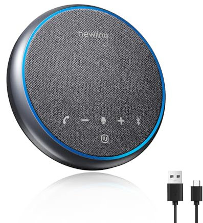 newlinework Altavoz y micrófono de conferencia, altavoz Bluetooth, reducción de ruido, recogida de voz de 360°, tiempo de espera de 43 horas, micrófono Bluetooth USB C compatible con zoom, equipos,