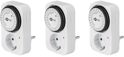 Goobay 64894 - Temporizador analógico para Interiores, Temporizador, 15 Minutos Ajustable, Control LED, Funcionamiento Continuo, Juego de 3, pequeño