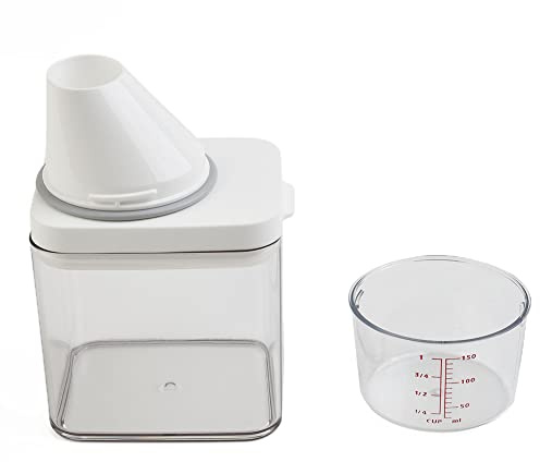 Caja de almacenamiento transparente para jabón y detergente con taza medidora, dispensador de polvo de lavado de plástico, 700 ml