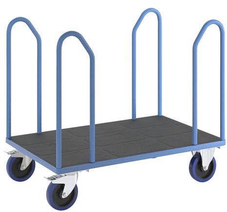 eurokraft | Plattformwagen mit Seitenbügeln | Vollelastik-Rollen | lichtblau | Ladeflächen-LxB 1250 x 800 mm