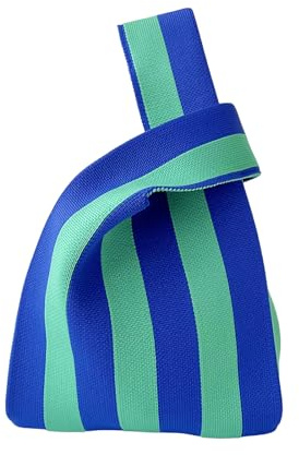 Anopo Borsa da Polso con Nodo da Donna Piccole Borse all'uncinetto Estetica Carino Fiore Borsetta Maglia Borsa da Sera Moda Borsa a Tote Striscia2 Blu Verde