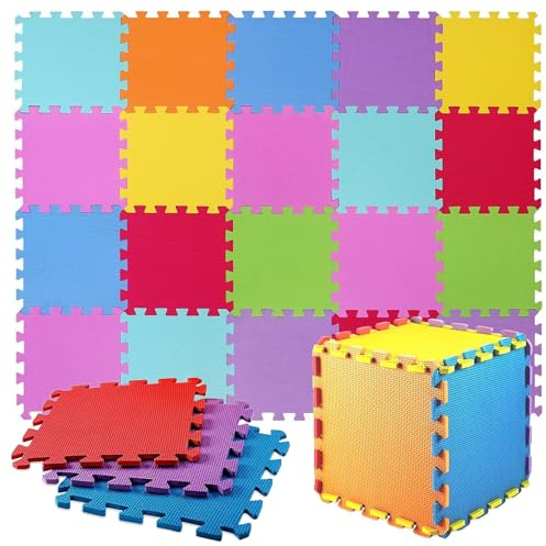 Tappeto Bambini 20 Pezzi Colorati Tappetini Puzzle Gioco Gomma Schiuma Eva Certificato CE