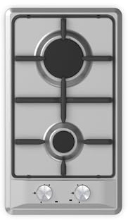 SCHOCK - Piano Cottura 2 Fuochi Gas Silver PC30 con Manopole Milleluci | Griglie in Piattina; Valvole di Sicurezza; Inox; 290x510 mm