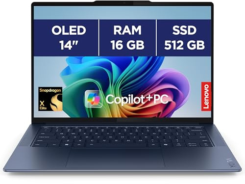 Lenovo Yoga Slim 7 14Q8X9 - Ordinateur Portable Copilot + 14'' 3K OLED 90Hz (Qualcomm - SD Elite X, RAM 16Go, SSD 512Go, Windows 11 Home) Clavier rétroéclairé AZERTY FR - Cosmique Bleu