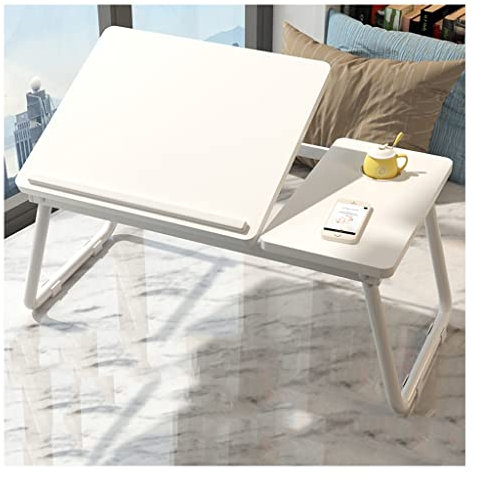 Verstellbarer Laptop-Betttisch, Getränkehalter/Schallwand-Design/Klappbein, tragbar, multifunktional, Betttablett, zum Schreiben, Essen, Betttisch, Schreiben (Farbe: Weiß, Größe: 21,7 Zoll) (Weiß 21