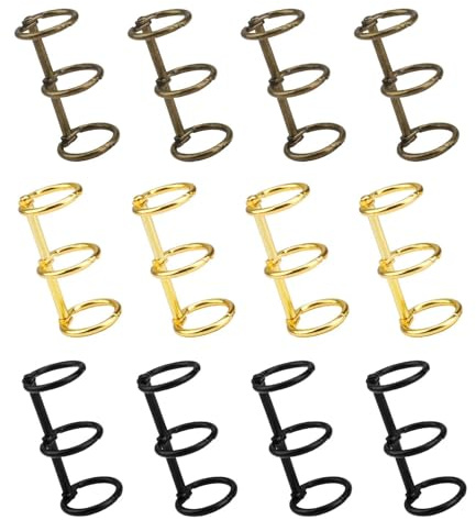 0XBIT Buchbinderinge, 12 Stück Ringbuch Ringe, 3 Farben Ringbuch Metall, 15 mm Innendurchmesser Ringbindung, Buchringe für Büros, Schulen, Hause