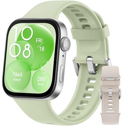 Huawei WATCH FIT 3, Display AMOLED 1.82, Ultra-sottile, Monitoraggio Completo del fitness, Monitoraggio Salute 24h, Compatibilità con iOS Android, Chiamate Bluetooth, Verde+WATCH FIT3 Strap White