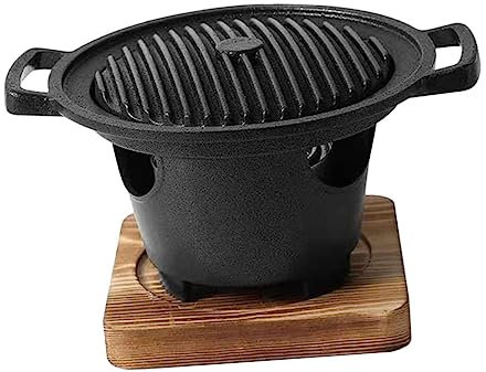 CAXUSD Poêle à Griller Barbecue Avec Planche Bois Ustensiles Pour Cuisiner Brochettes Poulet Poisson Bœuf Légumes