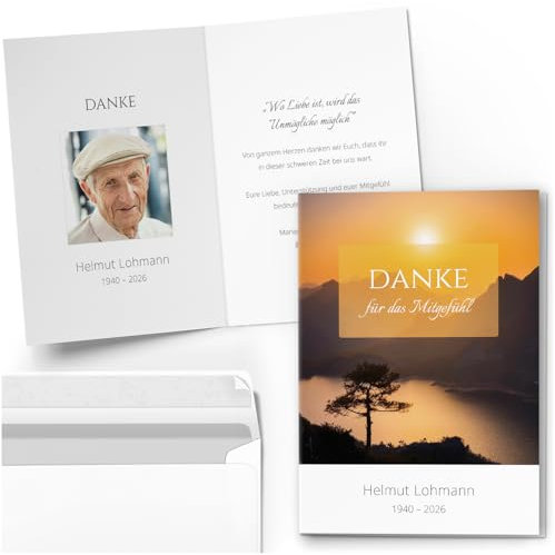 Einladungskarten Manufaktur Hamburg 10 PERSONALISIERTE Trauer Danksagungen Dankeskarten mit eigenem Text und Foto | Individuell anpassbare Trauerkarten mit Briefumschlägen | Karten Design 25