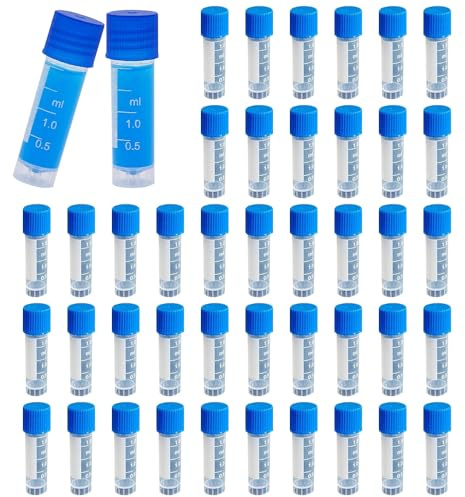 LATRAT 60 Teile 1,8 ml Kunststoff Kryoröhrchen, Klein Kunststoff Reagenzglas Transparent Reagenzgläser mit Schraubverschluss Plastik Probenflaschen für Labor Chemie Experimente