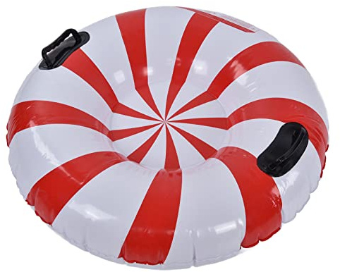 Tube à Neige Rouge et Blanc, Porteur de 450 Livres, Anneau de Ski Gonflable en PVC Robuste et Résistant à l'usure, 2 Poignées, Étanchéité à l' et Résistant au Froid