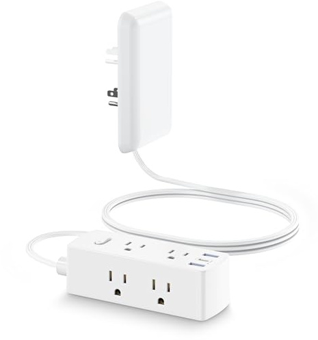 Olcorife Flat Extension Cord with Outlet Cover, Flat Plug Power Strip with 6 Outlets and 3 USB Ports, 3 FT Cord Hidden Outlet Extender for Tight Spaces