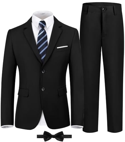 Boys Formal Suits Black Big Kids Tuxedo Suit Set Teen Toddler Suit Jacket Pants Set with Tie Boy Wedding Easter Suits Size 2T