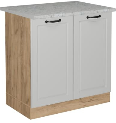 Vicco Armario bajo para Fregadero R-Line, Blanco casa de Campo, 80 cm ET Mármol, para combinación Libre Dentro de Sistemas de Cocina modulares