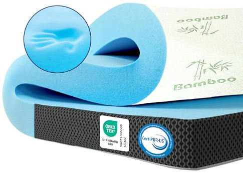 MKS Gel Topper 90x200 Gelschaum H3 7cm 3D-Luftstrom Memory Foam Bezug | macht durchgelegene Matratzen wieder bequem, ideal fürs Gästebett & Wohnmobil, rutschfeste Unterseite, luftig-frisch