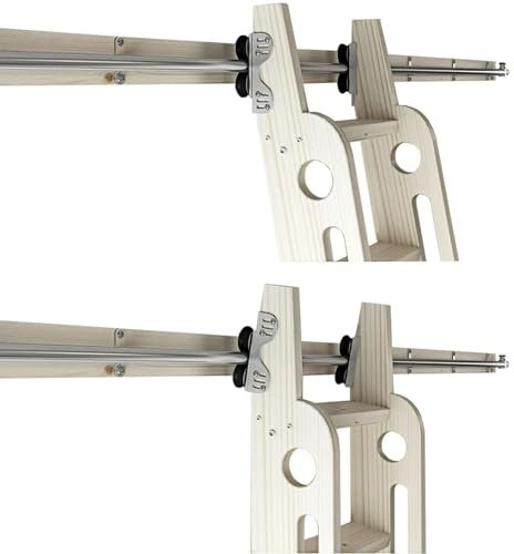 Silbernes Rollleiter-Gleitschienen-Hardware-Kit, Hochleistungs-Gleitleiterschienen-Bodenrollenräder aus Kohlenstoffstahl für Bibliothek/Dachboden/Büro/Zuhause (Keine Leiter) (Größe: 12 Fuß/3