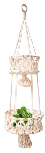 Generisch 71 x 20 x 25 cm, two-tier macrame plant hanger, inner hangings, cotton rope and planter holder with lanyard, flower pot, plant holder, hanger for indoor and outdoor ceilings
